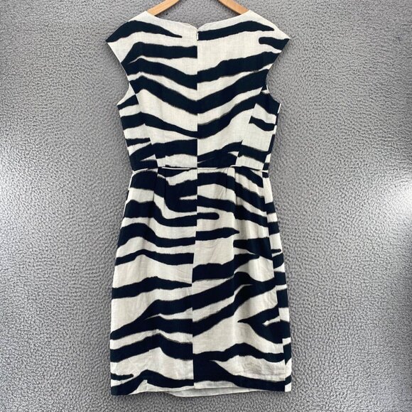 Banana Republic Dress Women 10 Ivory Black Zebra Stripe Linen Sheath Career Work - Picture 3 of 11